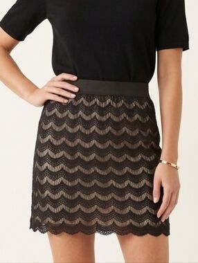 Free People Black Lace Gatsby Elastic Waist Pull On Mini Skirt - Size L